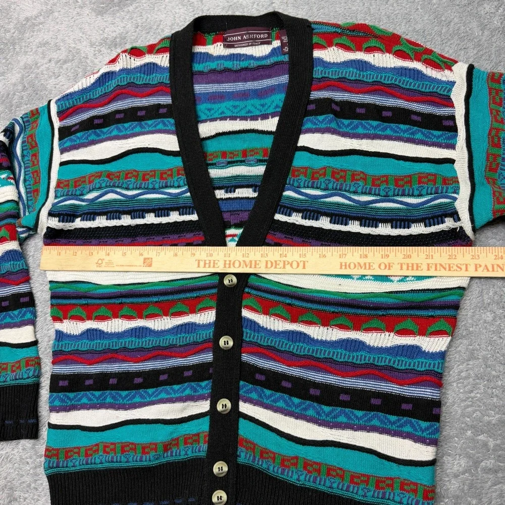 Vintage‎ John Ashford Coogi Style Cardigan Sweater Mens Size M 3D Knit 90s
